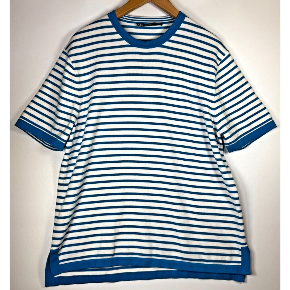 Mr Turk Knit Tee Mens M/L Blue White Striped‎ Crewneck Short Sleeve Resort